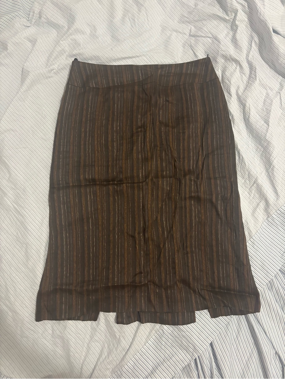 Lafayette 148 Brown Shimmer Striped Women's Midi Skirt